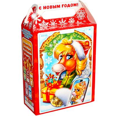 Детский новогодний подарок в картонной упаковке весом 800 грамм 