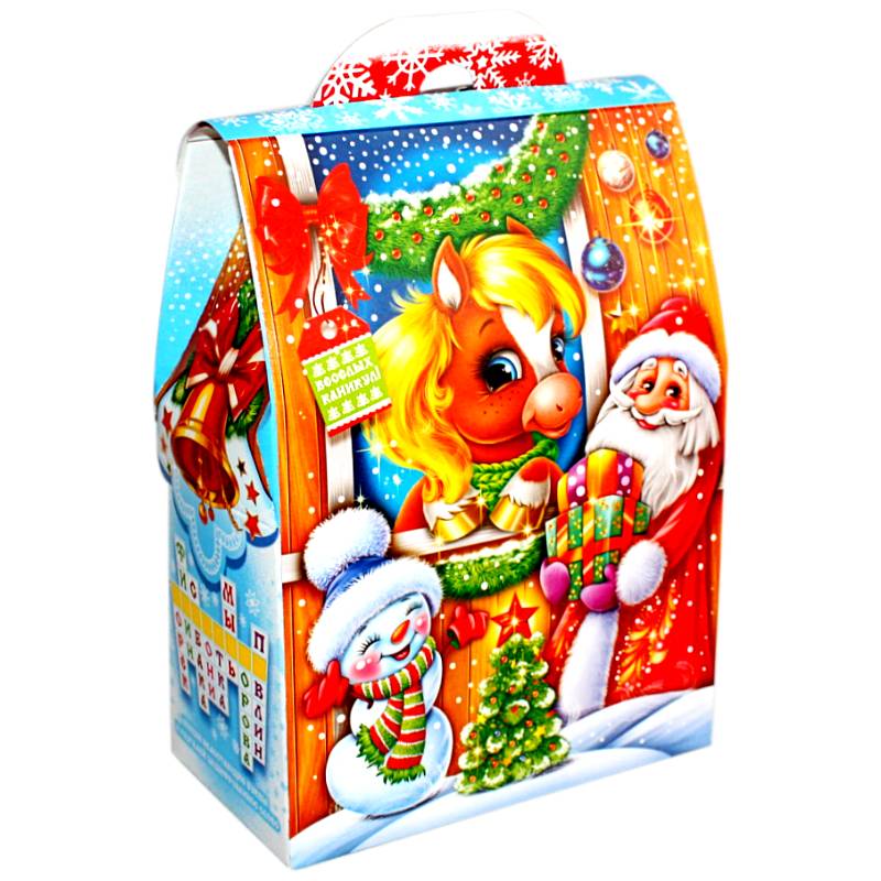 Сладкий новогодний подарок в картонной упаковке весом 600 грамм