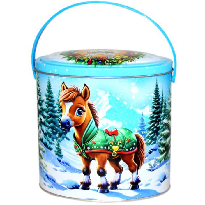 Сладкий подарок на Новый Год в жестяной упаковке весом 610 грамм